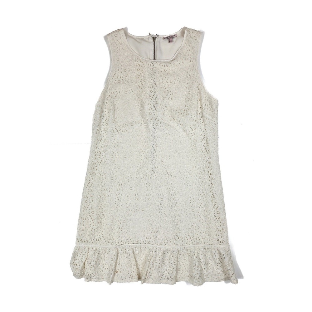Juicy Couture Cream Eyelet Back‎ Zipper Ruffled Hem Midi Dress Women's Size 10